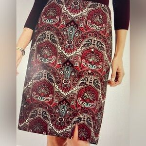 Talbots Red Paisley Faux-Wrap Side-Button Skirt - Petite Size 6 BNWT